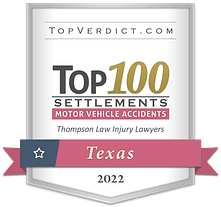 TopVerdict Top 100 motor vehicle accident settlements in Texas 2022 badge - Richardson Motorcycle Accident Lawyers