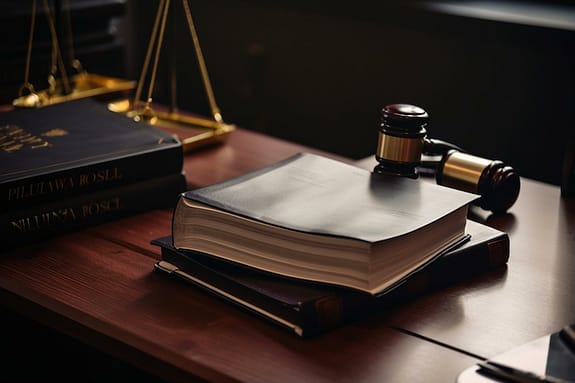 Auto Accident Property Damage Claims Guide 7 Law books on a desk next to a gavel