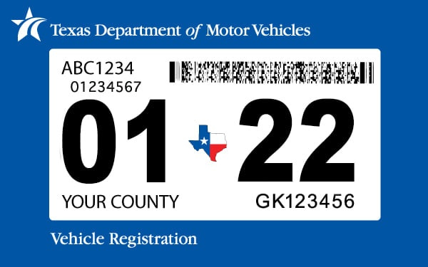 Etiqueta adhesiva de inspeccion de vehiculos de Texas del Departamento de Vehiculos Motorizados de